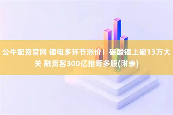 公牛配资官网 锂电多环节涨价！碳酸锂上破13万大关 融资客300亿抢筹多股(附表)